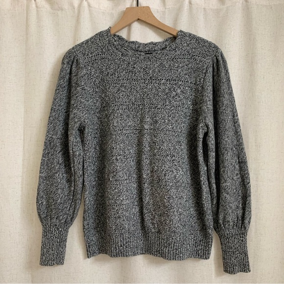 LOFT Sweaters - LOFT Marled Stripe Point Sweater Puff Shoulder Longsleeve XL